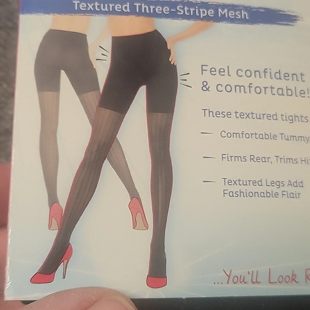 Assests By Spanx Red Hot Label NWT Textured 3 Stripe Mesh Black‎ Tights